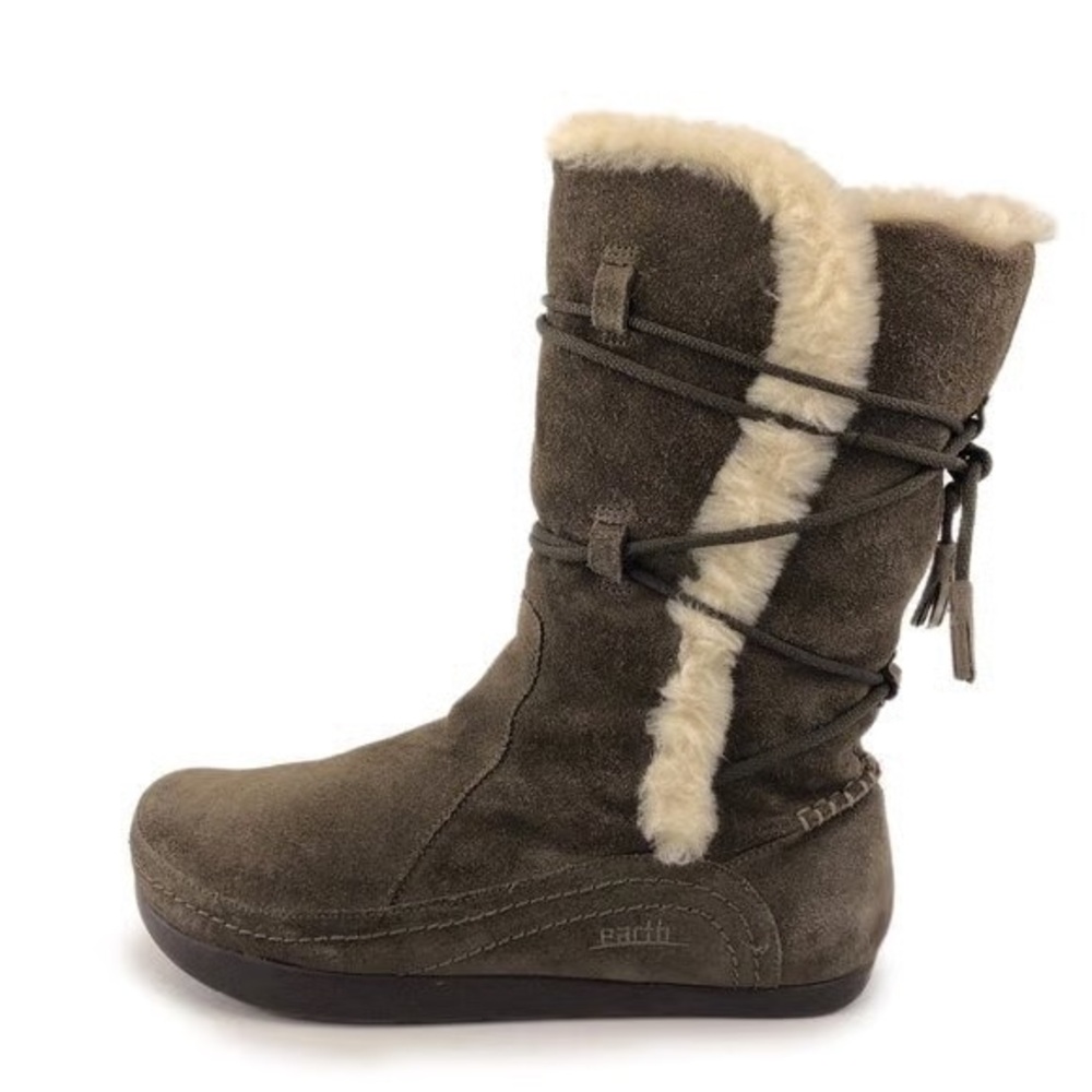 💯Leather Earth Women's green Winter Boots with Fur Trim